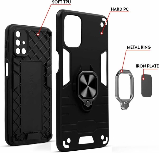 Oppo F15/F17/F17 Pro Black Panther Metal Bracket Shockproof Protective Back Case