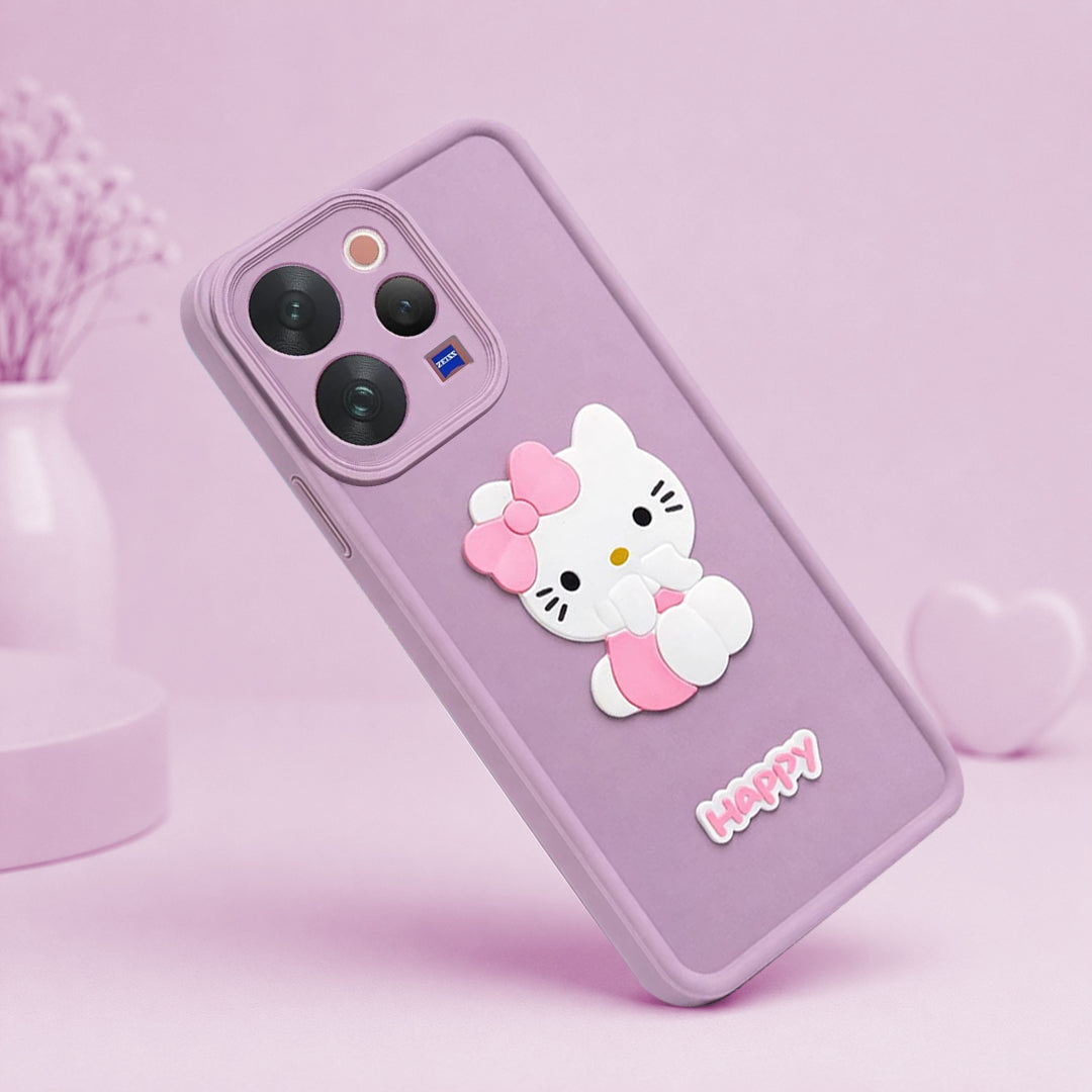 VIVO V70 Cute 3D Kitty Soft Silicone Shockproof Protective Back Cover with Camera Protection