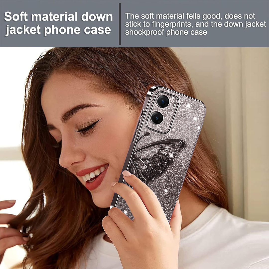 VIVO V29E Cute 3D Butterfly Case Slim Plating Glitter Bling Luxury Cover