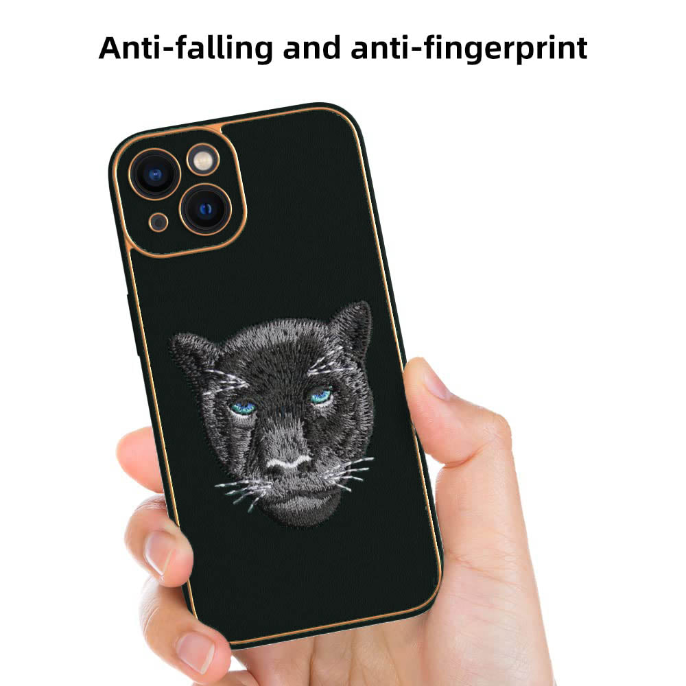 IPhone 13 New Luxury Embroidery Soft Leather Back Case Cover