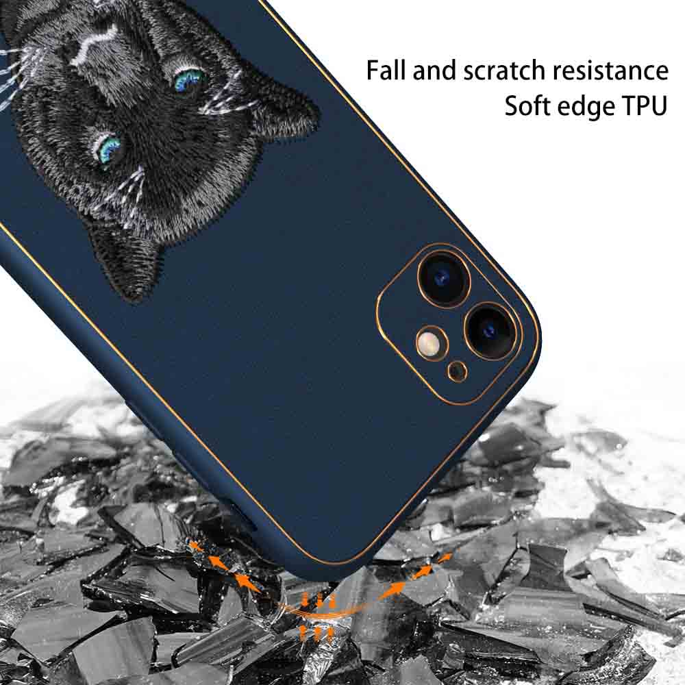 IPhone 12 New Luxury Embroidery Soft Leather Back Case Cover