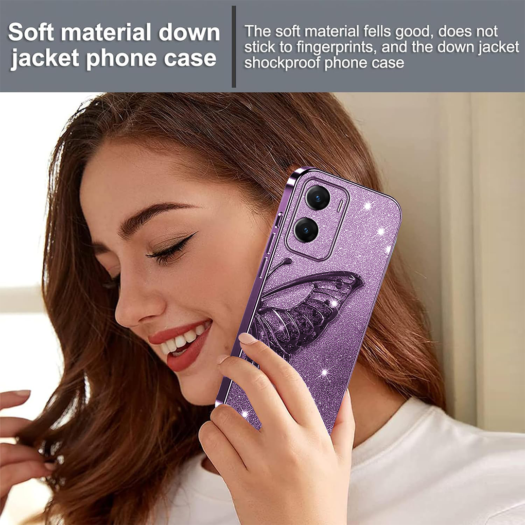 VIVO V29E Cute 3D Butterfly Case Slim Plating Glitter Bling Luxury Cover