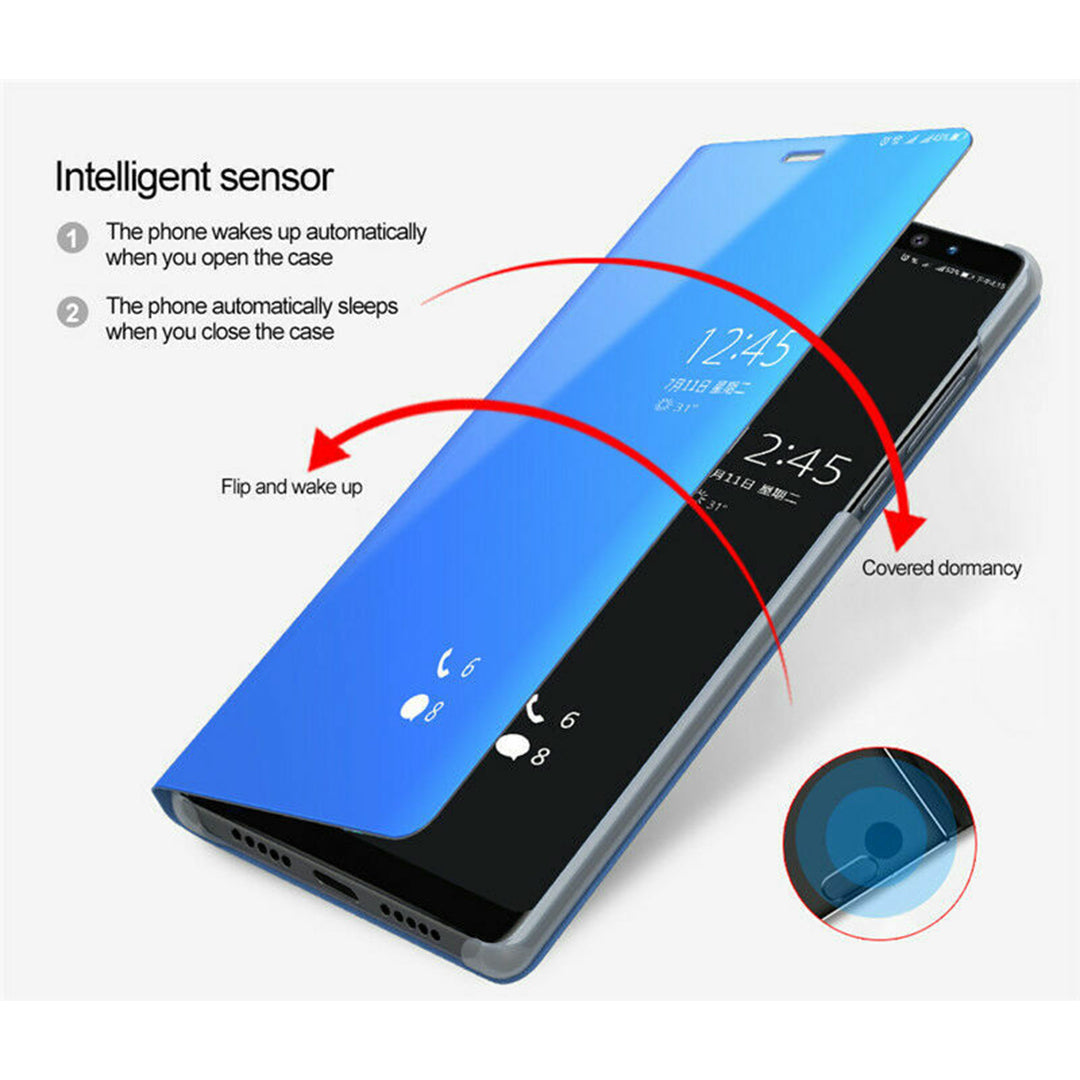RENO 6 5G SMART AWAKENING MIRROR FOLIO METAL ELECTROPLATED PC FLIP COVER