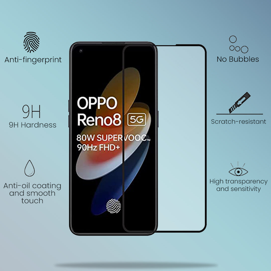 OPPO RENO 8 FULL GLUE TEMPERED GLASS (Pack of 2)