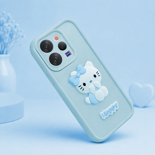 VIVO V70 Cute 3D Kitty Soft Silicone Shockproof Protective Back Cover with Camera Protection