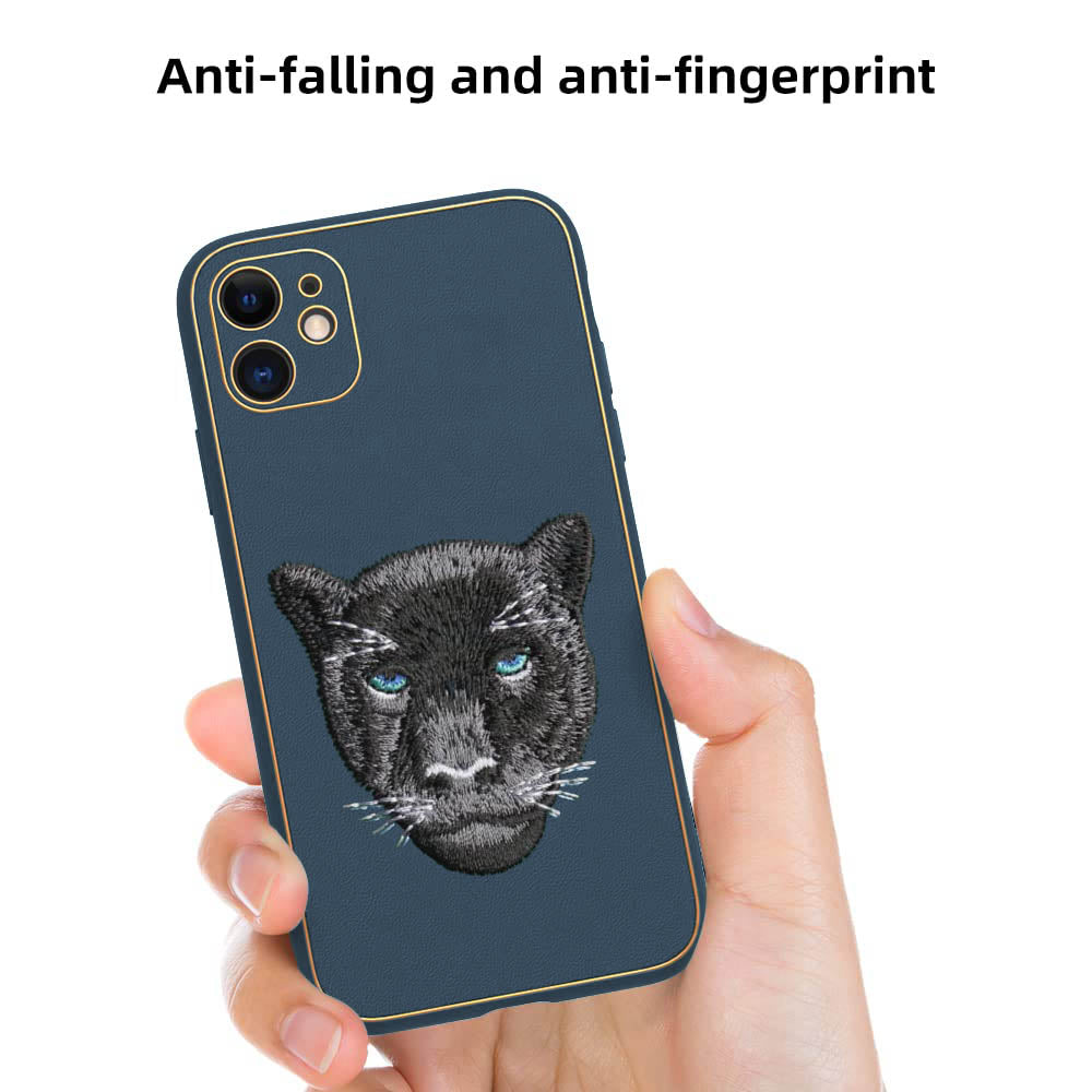 IPhone 12 New Luxury Embroidery Soft Leather Back Case Cover