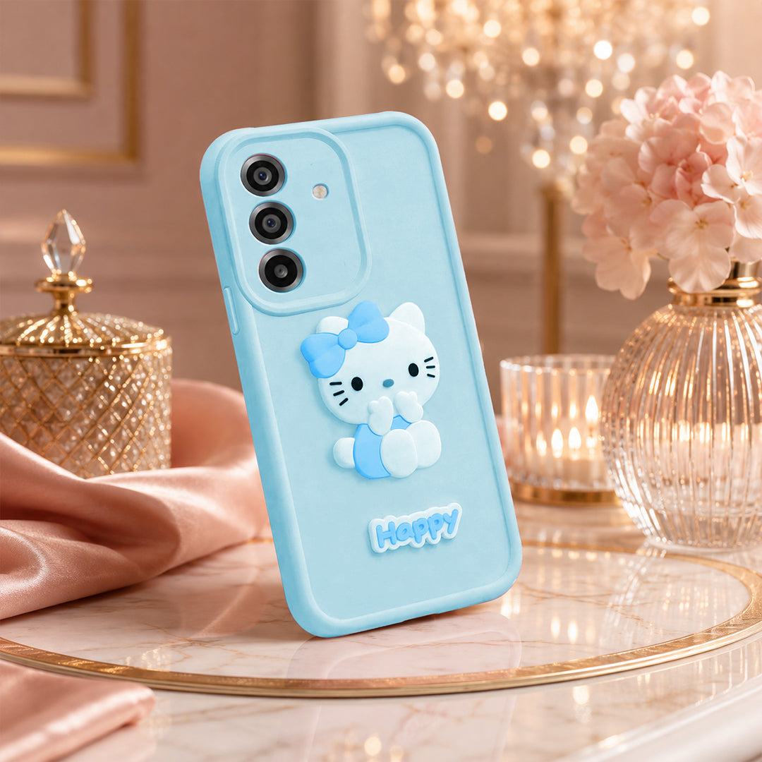SAMSUNG A55 5g Cute 3D Kitty Soft Silicone Shockproof Protective Back Cover with Camera Protection
