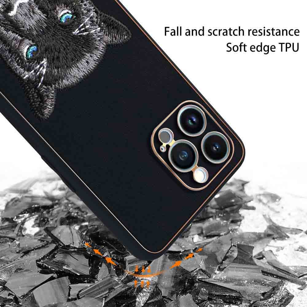 IPhone 13 Pro New Luxury Embroidery Soft Leather Back Case Cover