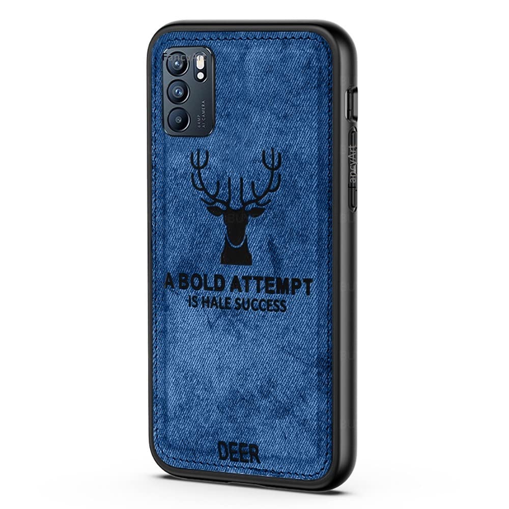 Reno 6 5G Deer Pattern Hand-Stitched Cloth Texture Leather Finish Hybrid Protective Case