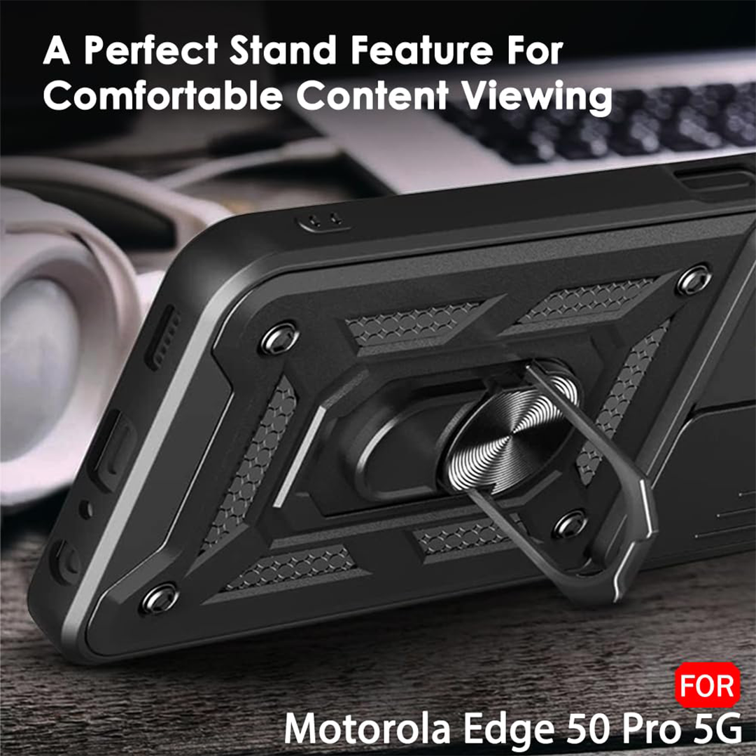 MOTOROLA EDGE 50 PRO 5G ARMOR MILITARY-GRADE CASE WITH SLIDING CAMERA COVER & 360 KICKSTAND