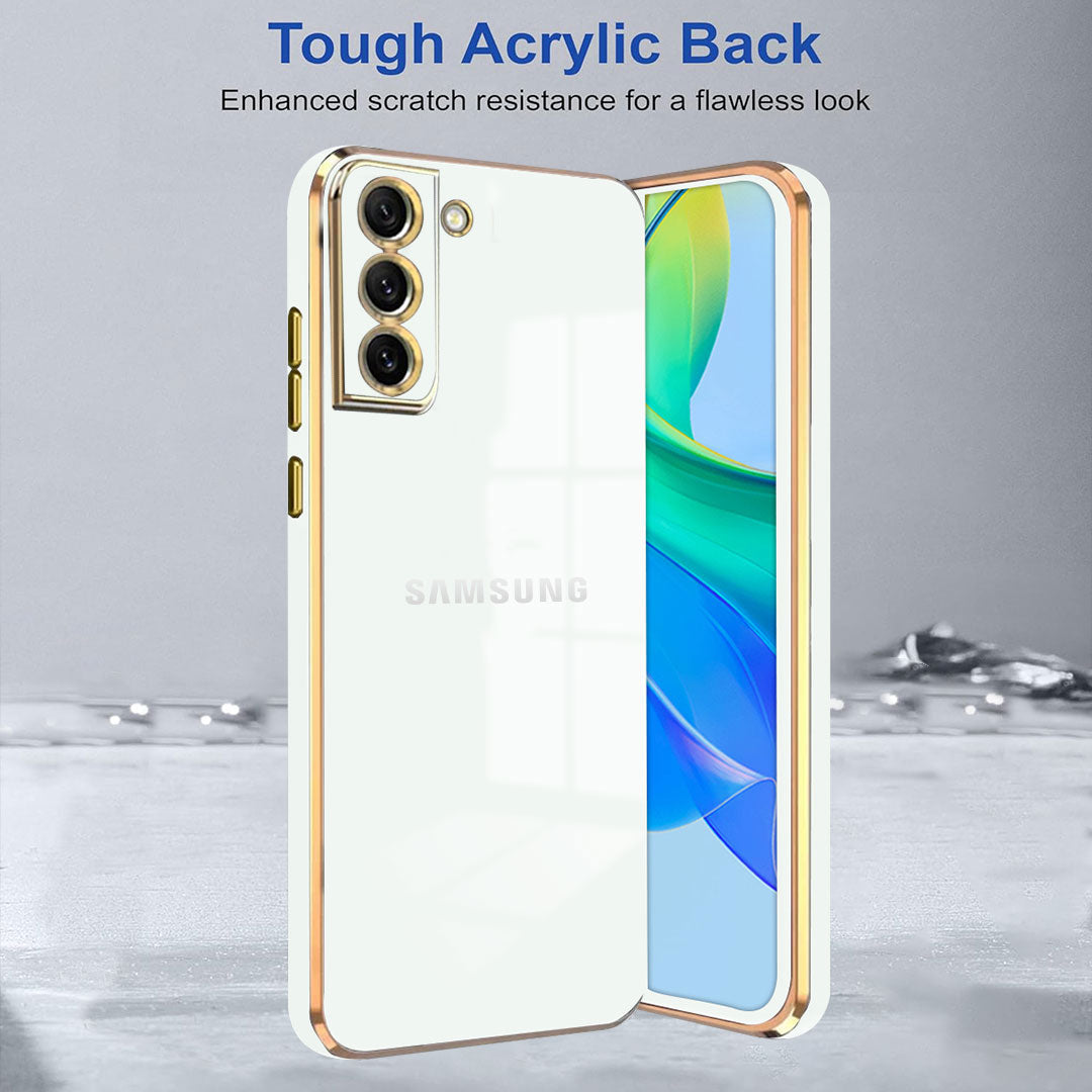 SAMSUNG GALAXY S21 FE 5G ULTRA-SHINE GOLD ELECTROPLATED LUXURIOUS BACK CASE WITH CAMERA PROTECTIONG