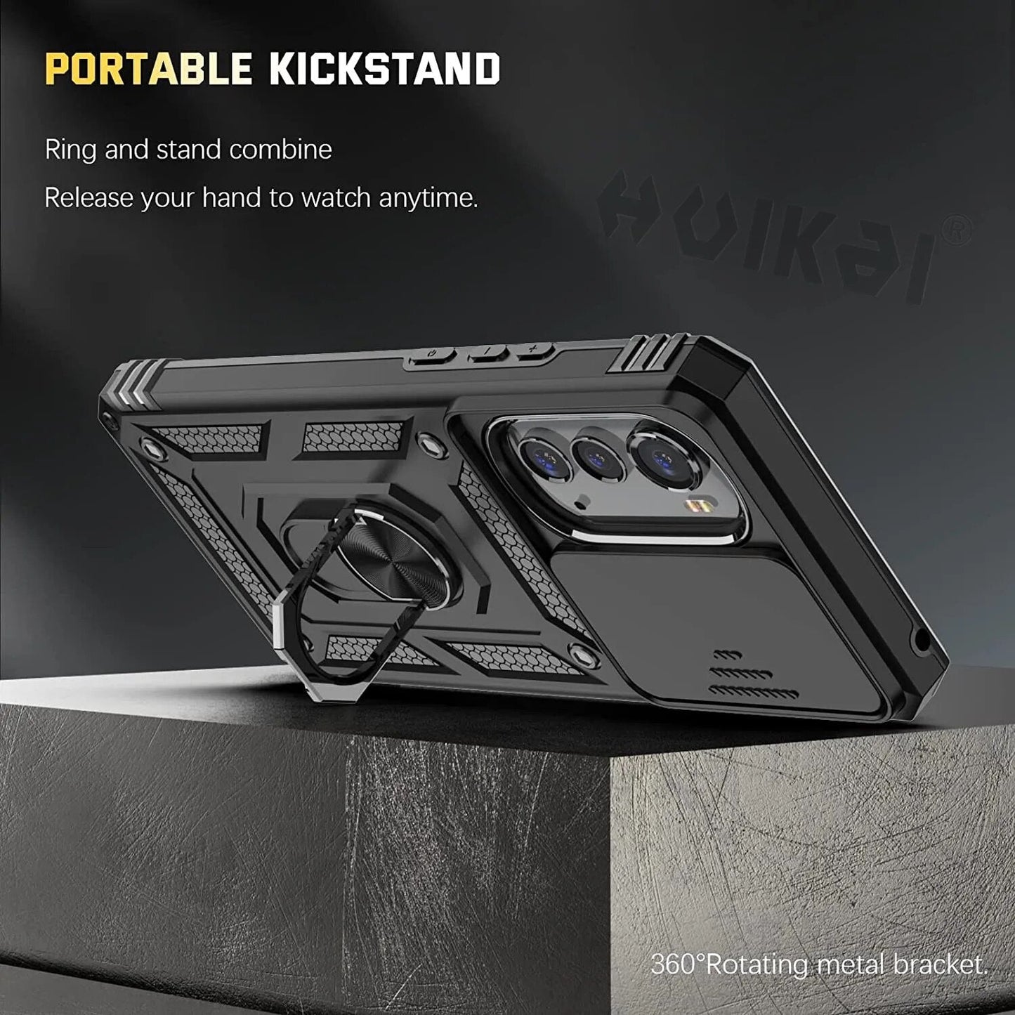 Motorola Moto G52 Armor Military-grade Case With Sliding Camera Cover & 360 Kickstand-black