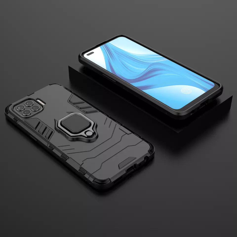 Oppo F15/F17/F17 Pro Black Panther Metal Bracket Shockproof Protective Back Case