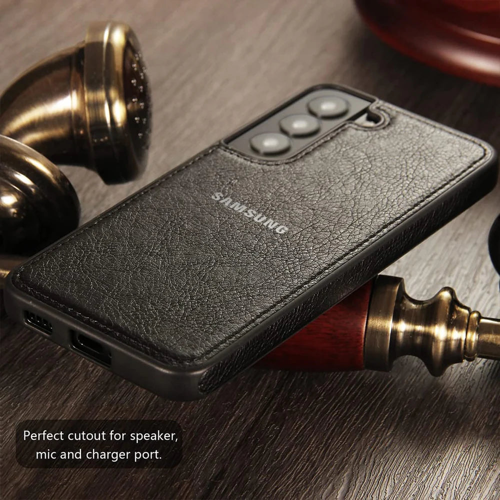 SAMSUNG Galaxy S23 FE 5G Drop Protection | Raised Camera Edges Protective Back Leather Case