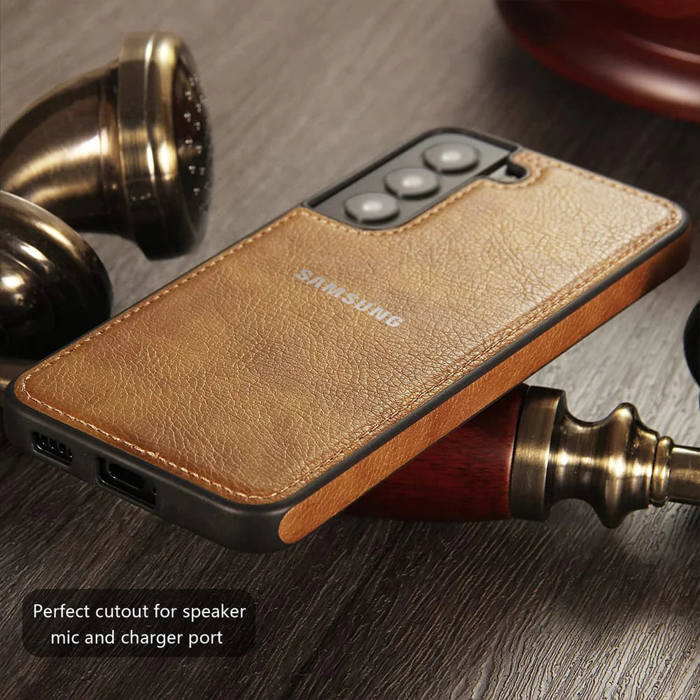 SAMSUNG Galaxy S23 FE 5G Drop Protection | Raised Camera Edges Protective Back Leather Case