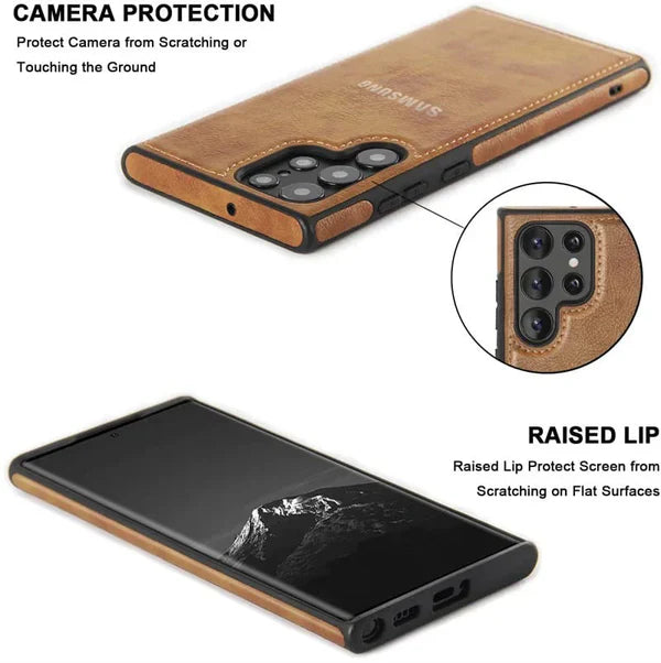 SAMSUNG Galaxy S24 ULTRA 5G Drop Protection | Raised Camera Edges Protective Back Leather Case