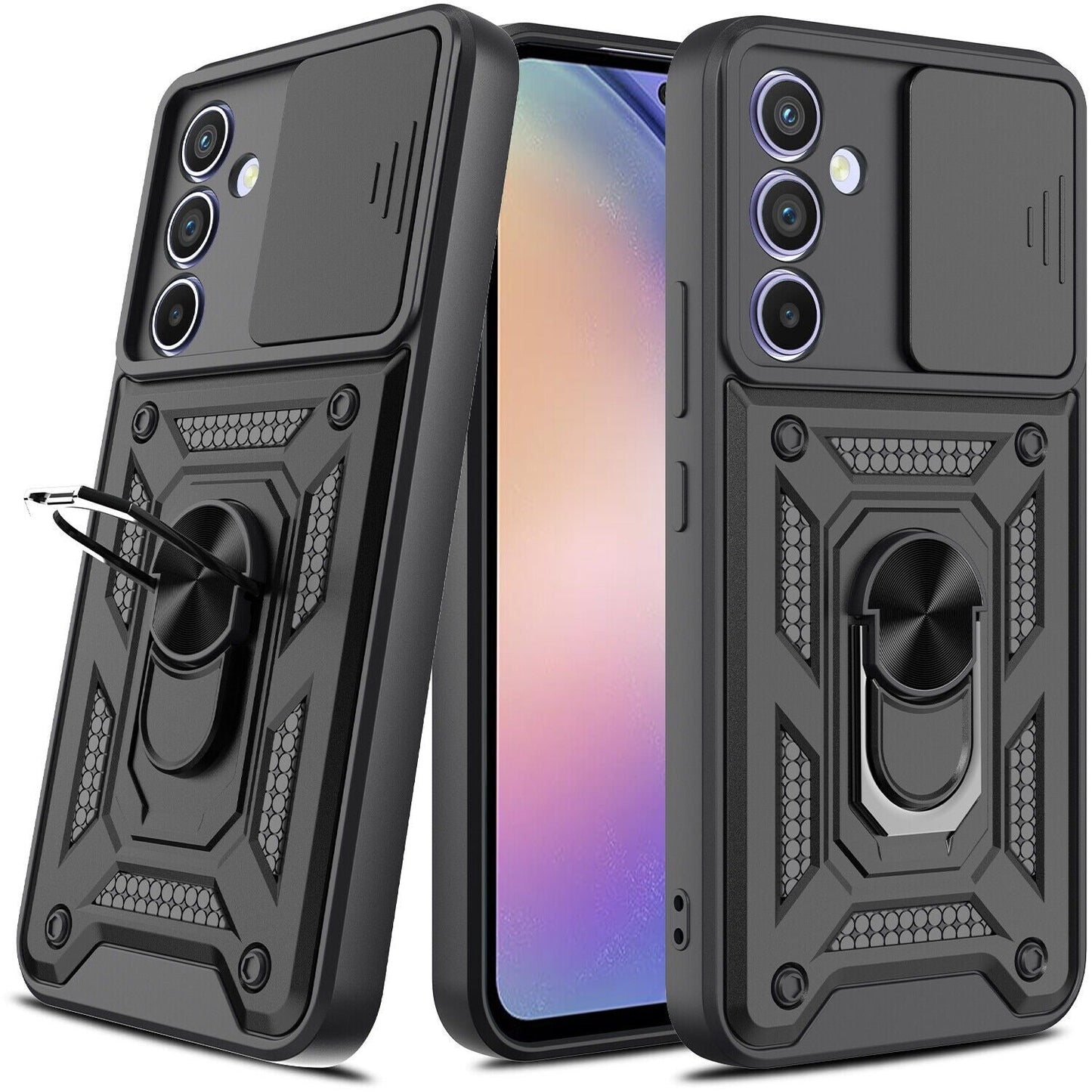 Galaxy A36 5g Armor Military-grade Case With Sliding Camera Cover & 360 Kickstand-black