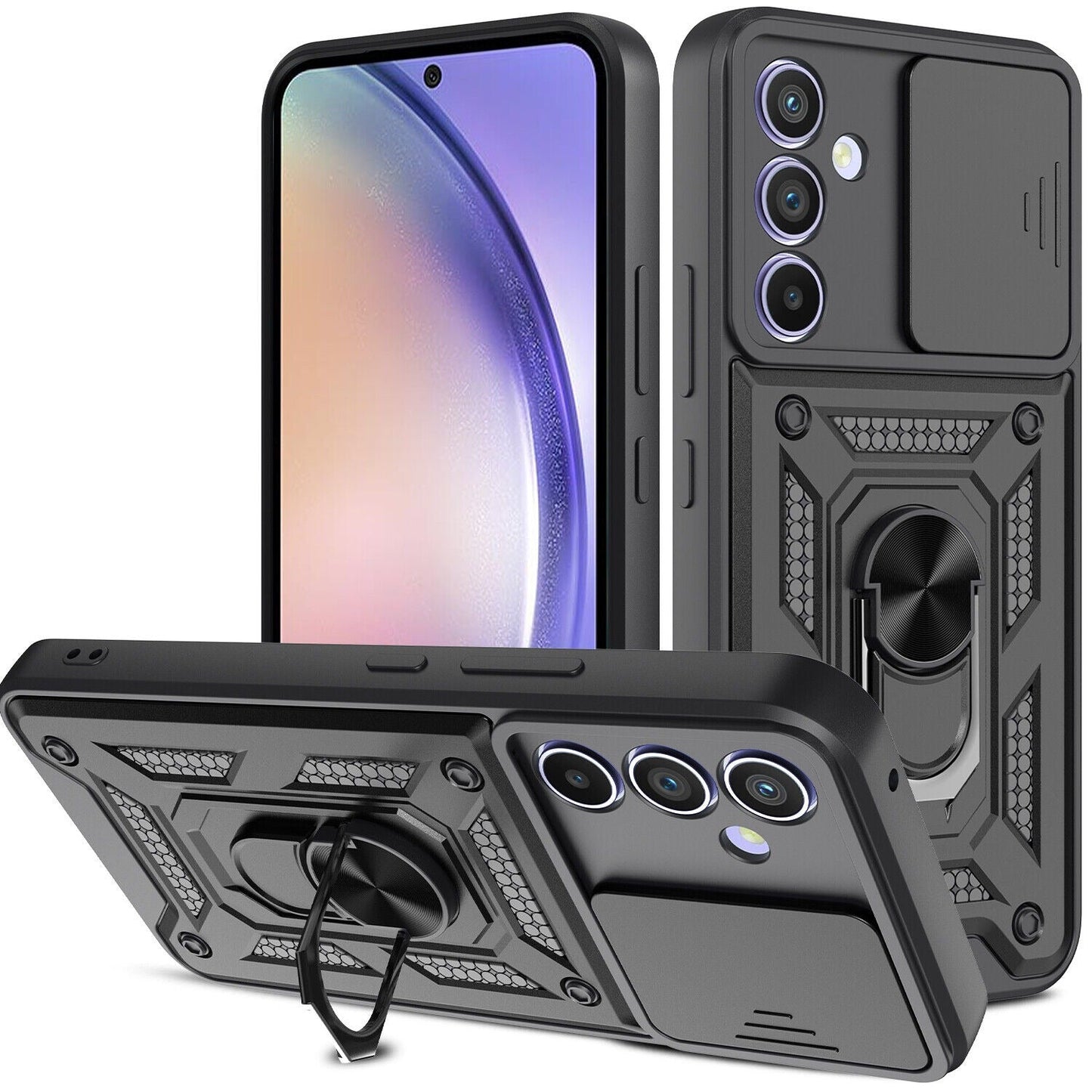 Galaxy A36 5g Armor Military-grade Case With Sliding Camera Cover & 360 Kickstand-black