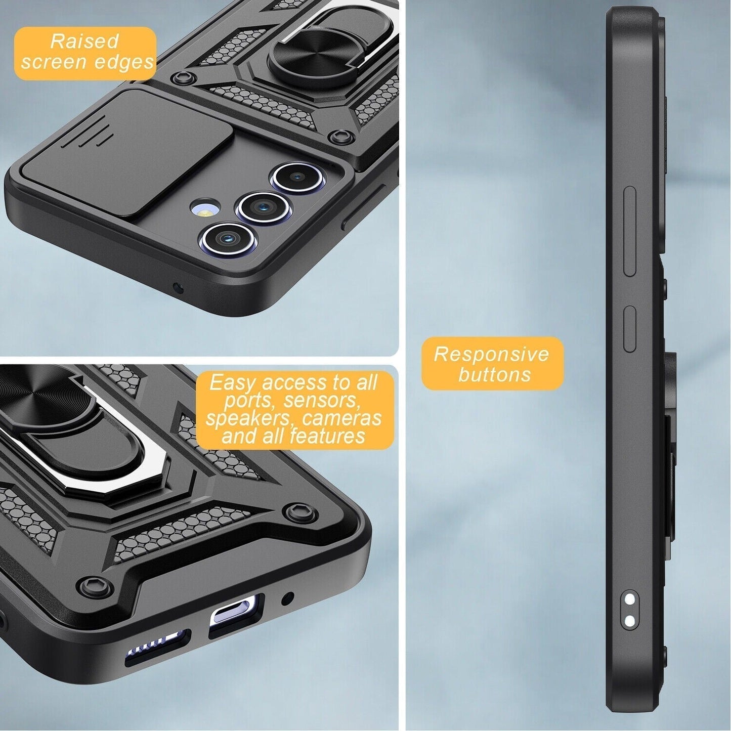 Galaxy M34 5g Armor Military-grade Case With Sliding Camera Cover & 360 Kickstand