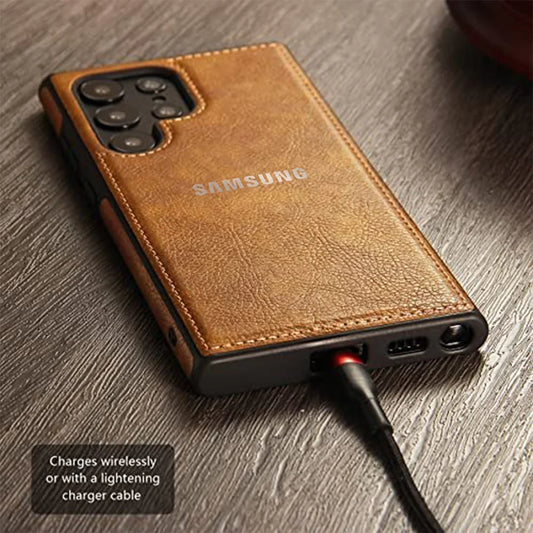 SAMSUNG Galaxy S24 ULTRA 5G Drop Protection | Raised Camera Edges Protective Back Leather Case