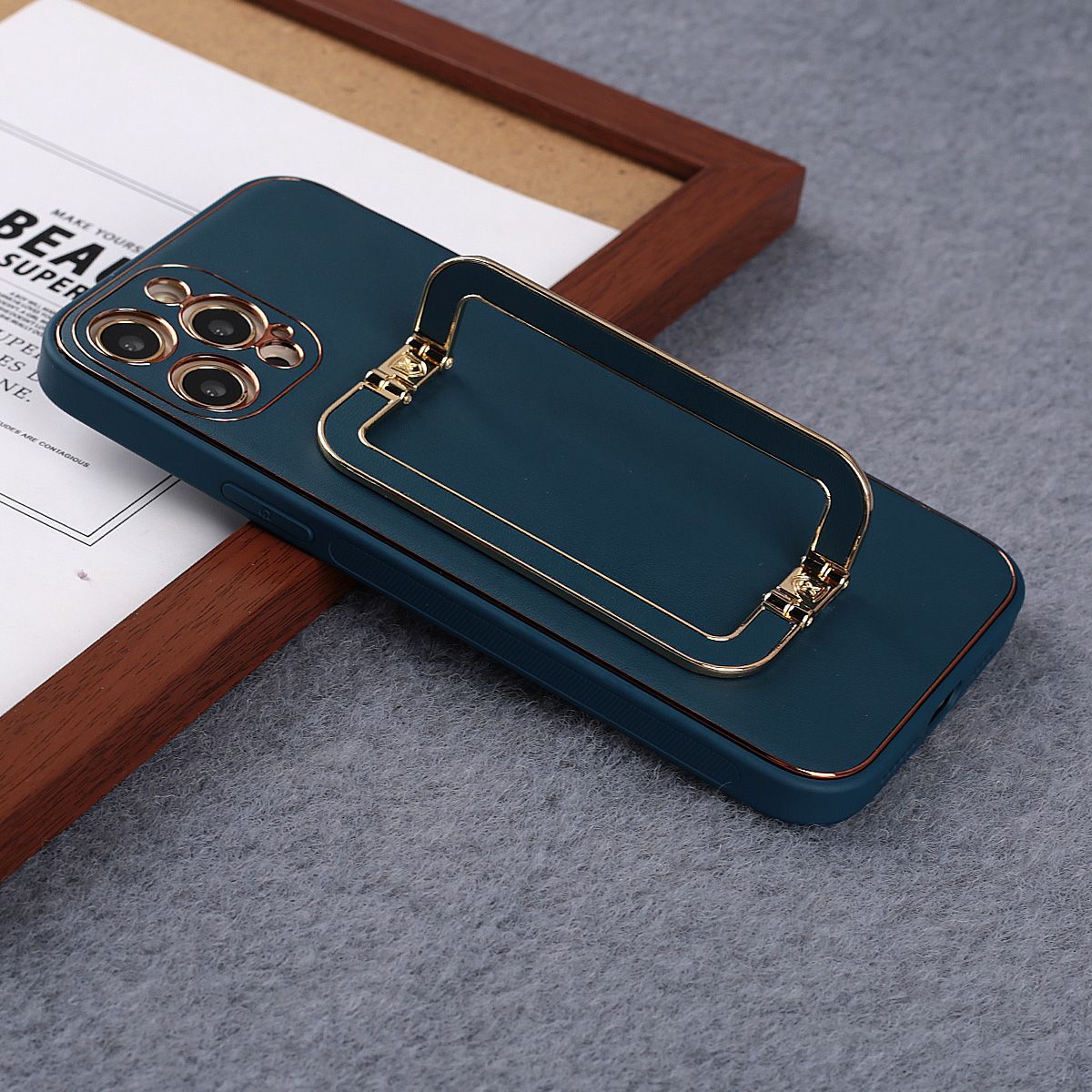 LUXE DESIGN PU LEATHER BACK CASE WITH BACK STAND FOR iPHONE 13/13 PRO/13 PRO MAX