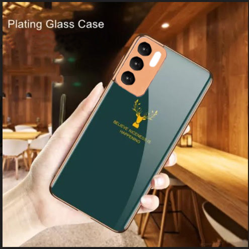 GKK-Oppo Reno 6 Pro 5g Deer Pattern Inspirational Glass Case(Green)