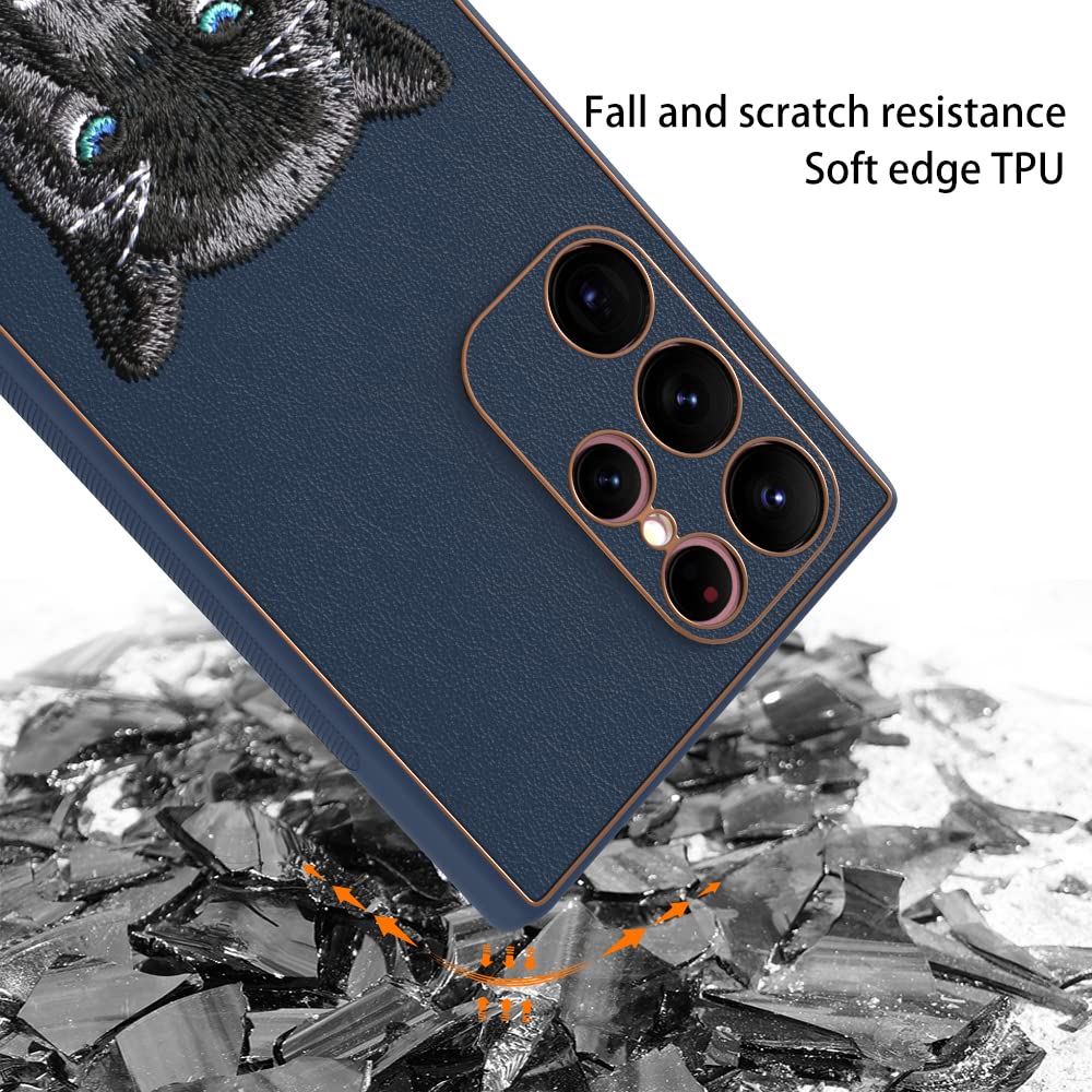 Galaxy S22 Ultra 5G New Luxury Embroidery Soft Leather Back Case Cover
