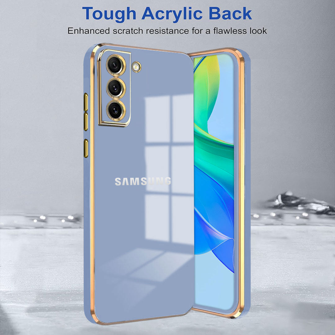SAMSUNG GALAXY S21 FE 5G ULTRA-SHINE GOLD ELECTROPLATED LUXURIOUS BACK CASE WITH CAMERA PROTECTIONG