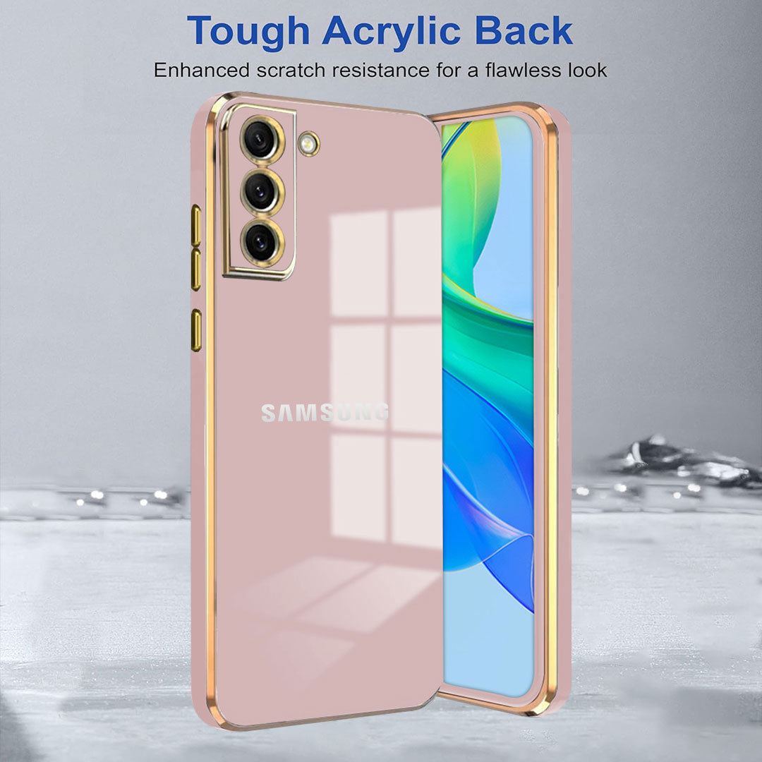 SAMSUNG GALAXY S21 FE 5G ULTRA-SHINE GOLD ELECTROPLATED LUXURIOUS BACK CASE WITH CAMERA PROTECTIONG