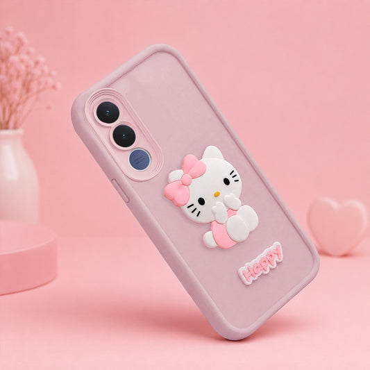 VIVO V70 FE Cute 3D Kitty Soft Silicone Shockproof Protective Back Cover with Camera Protection