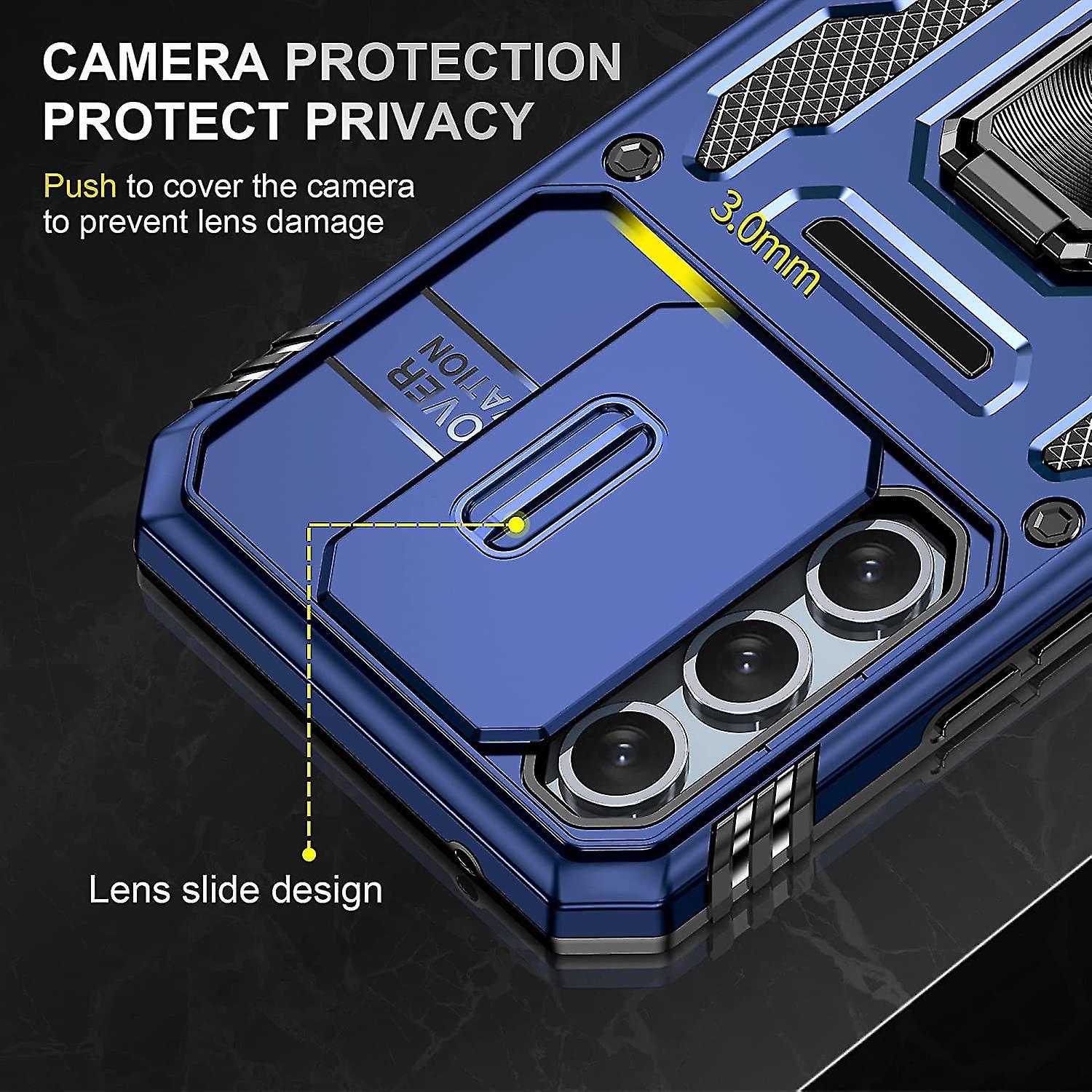 Galaxy A34 5g Armor Military-grade Case With Sliding Camera Cover & 360 Kickstand-black