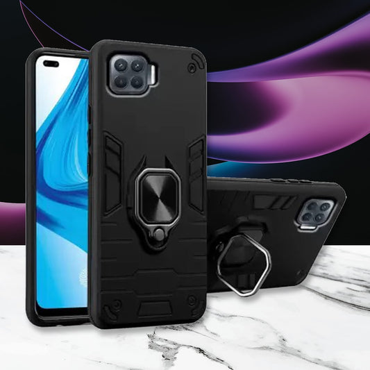 Oppo F15/F17/F17 Pro Black Panther Metal Bracket Shockproof Protective Back Case