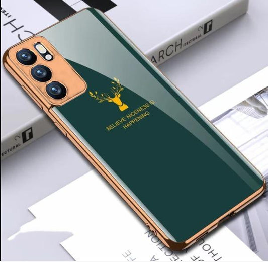 GKK-Oppo Reno 6 Pro 5g Deer Pattern Inspirational Glass Case(Green)