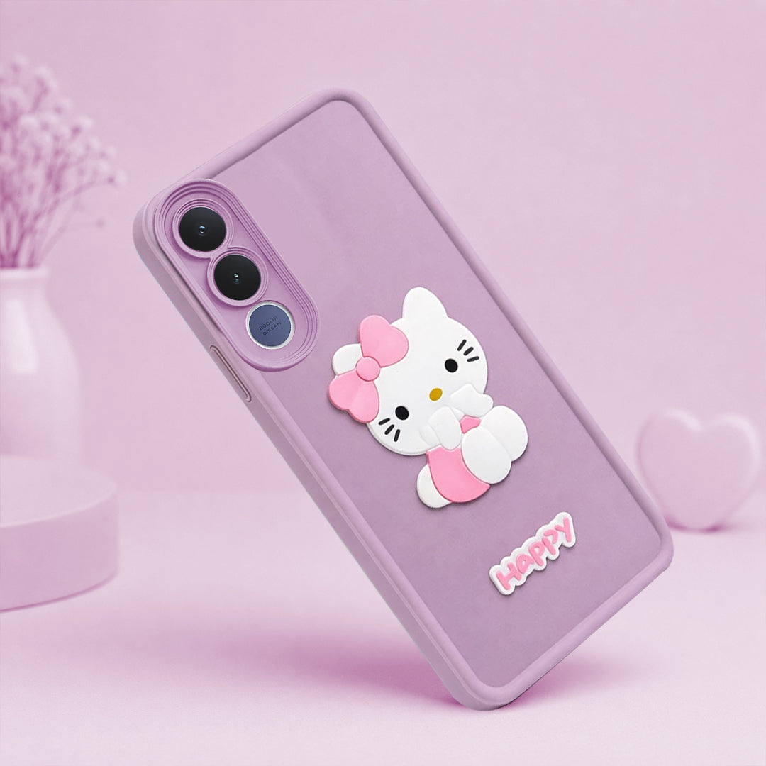 VIVO V70 FE Cute 3D Kitty Soft Silicone Shockproof Protective Back Cover with Camera Protection