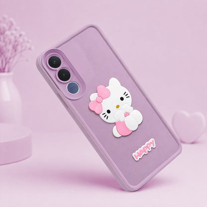 VIVO V70 FE Cute 3D Kitty Soft Silicone Shockproof Protective Back Cover with Camera Protection