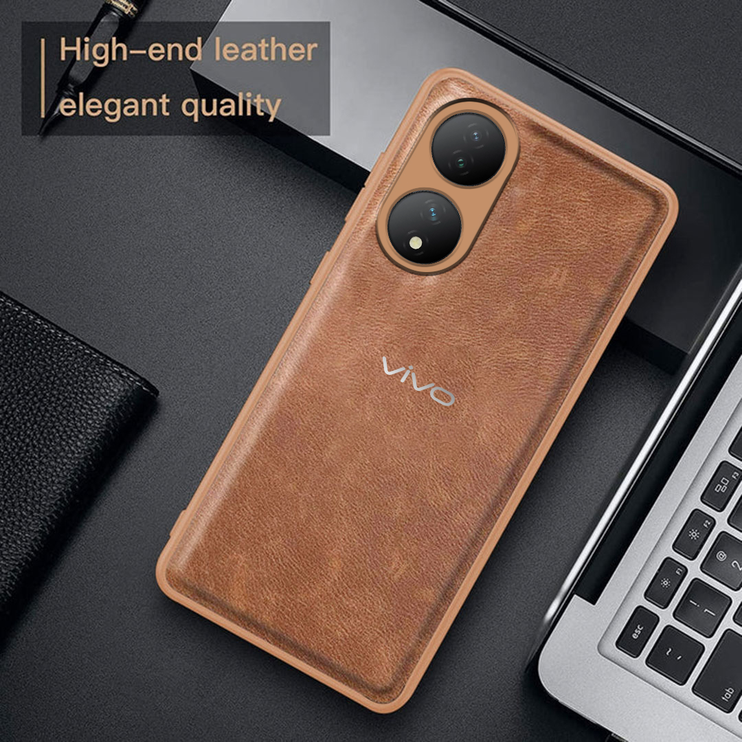 VIVO Y1OOA/Y100  5G VINTAGE PU LEATHER PROTECTIVE BACK CASE