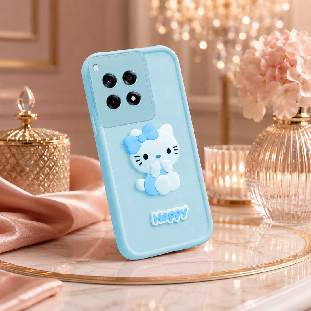 OnePlus 12R Cute 3D Kitty Soft Silicone Shockproof Protective Back Cover with Camera Protection