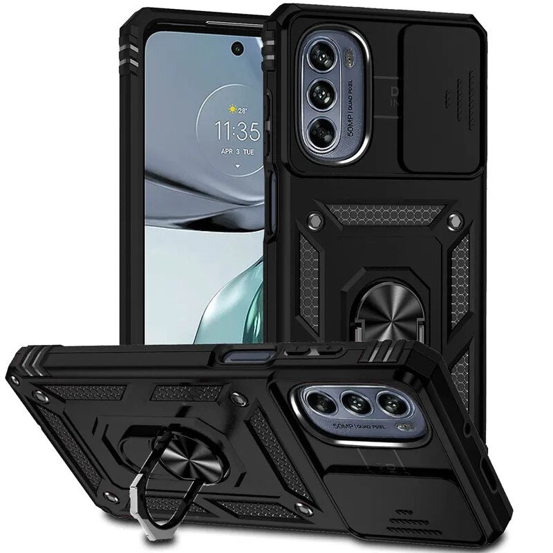 Motorola Moto G52 Armor Military-grade Case With Sliding Camera Cover & 360 Kickstand-black