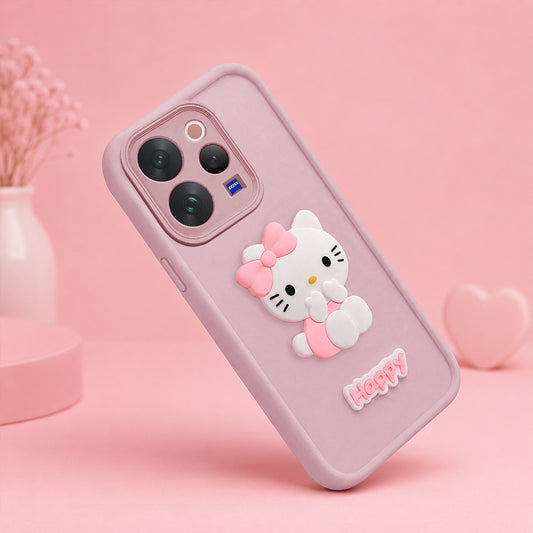 VIVO V70  Cute 3D Kitty Soft Silicone Shockproof Protective Back Cover with Camera Protection