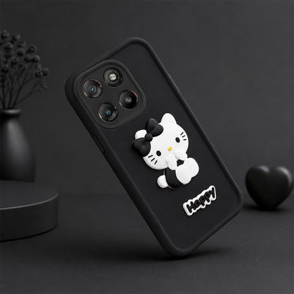 MOTOROLA EDGE 70 FUSION Cute 3D Kitty Soft Silicone Shockproof Protective Back Cover with Camera Protection