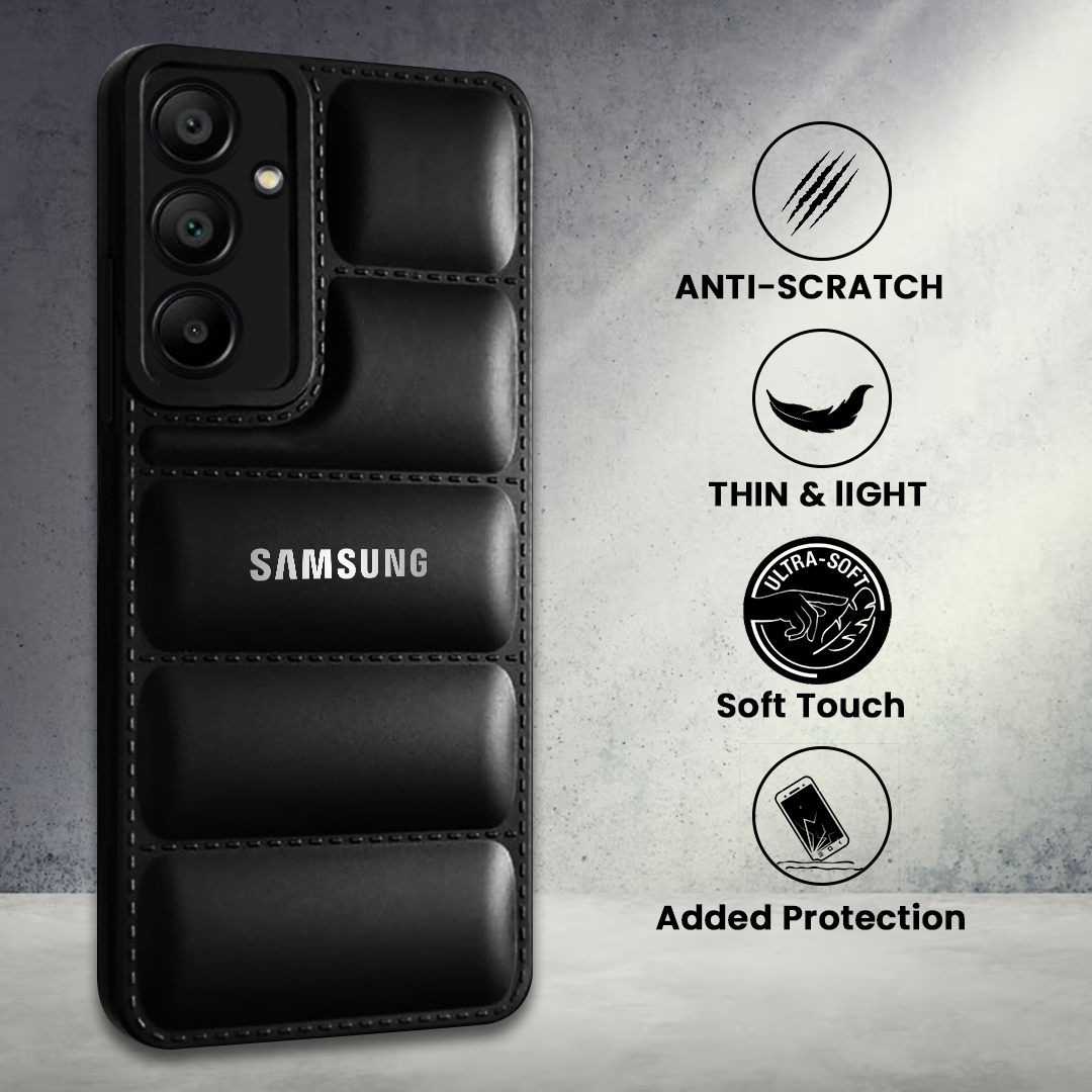 GALAXY A15 5G THE PUFFER EDITION BLACK BUMPER BACK CASE WITH LOGO