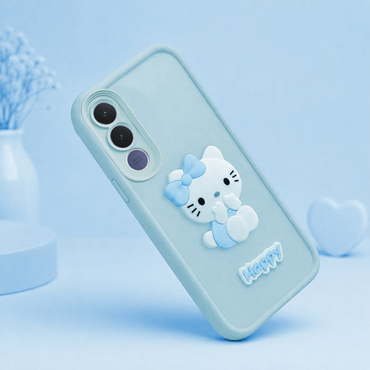 VIVO V70 FE Cute 3D Kitty Soft Silicone Shockproof Protective Back Cover with Camera Protection