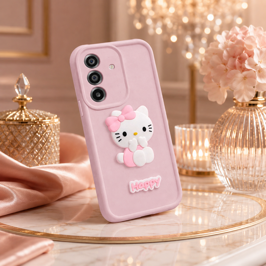 SAMSUNG A17 5g Cute 3D Kitty Soft Silicone Shockproof Protective Back Cover with Camera Protection