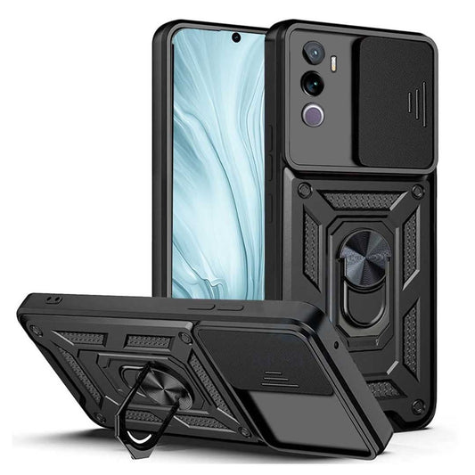 VIVO V40E 5g Armor Military-grade Case With Sliding Camera Cover & 360 Kickstand-black