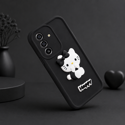 SAMSUNG A16 5g Cute 3D Kitty Soft Silicone Shockproof Protective Back Cover with Camera Protection