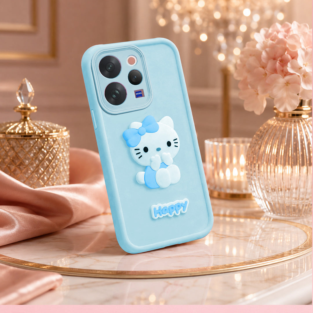 VIVO V70  Cute 3D Kitty Soft Silicone Shockproof Protective Back Cover with Camera Protection