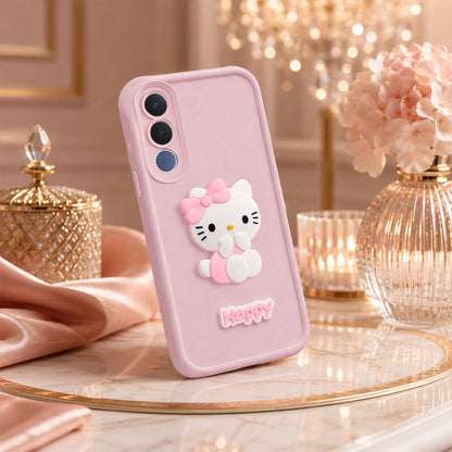 VIVO V70 FE Cute 3D Kitty Soft Silicone Shockproof Protective Back Cover with Camera Protection