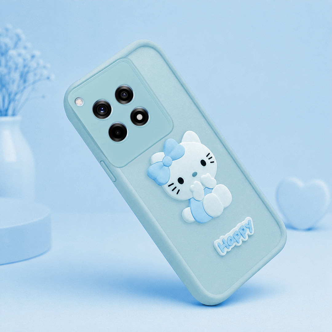 OnePlus 12R Cute 3D Kitty Soft Silicone Shockproof Protective Back Cover with Camera Protection