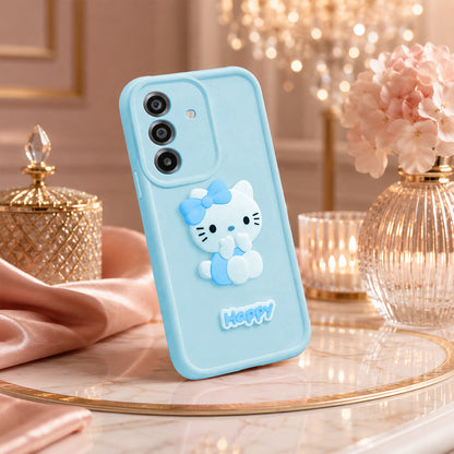 SAMSUNG A16 5g Cute 3D Kitty Soft Silicone Shockproof Protective Back Cover with Camera Protection