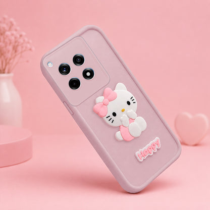 OnePlus 12R Cute 3D Kitty Soft Silicone Shockproof Protective Back Cover with Camera Protection